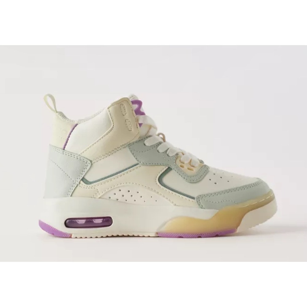ZARA Kids High Top Sneakers White Purple Light Green Air Bubble Size 35 us 3.5-4